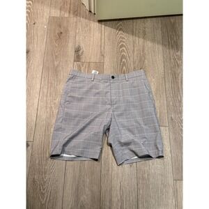 Alfani Mens Performance Grid Shorts Grey White Windowpane Size 33 Stretch Golf
